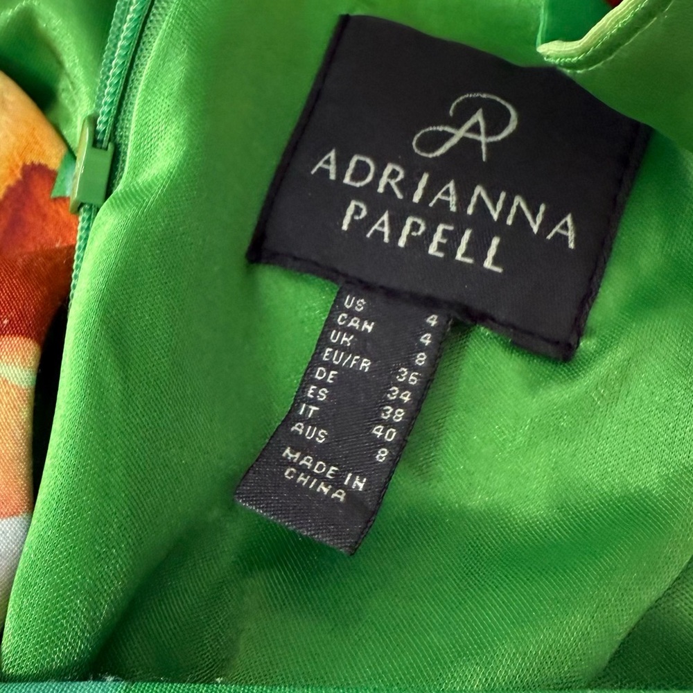 Adrianna Papell Green Orange High-Low Scoop Neck Sundress - Picture 6 of 10